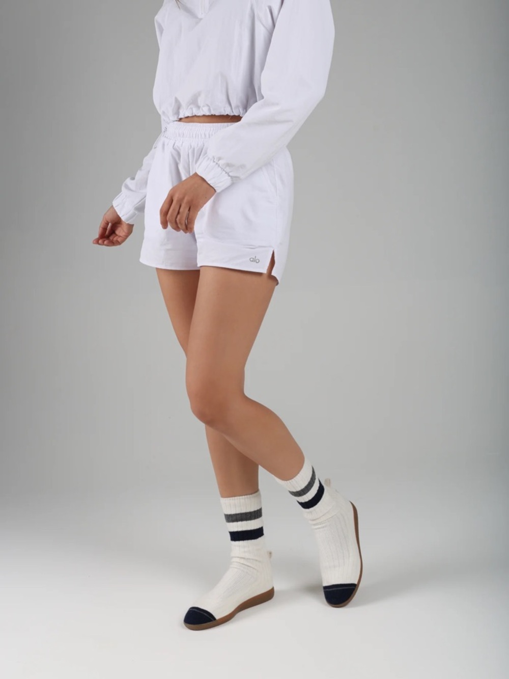 Brave Pudding Varsity Stolls White Ribbed Crew Sock Sneakers with Navy Accents